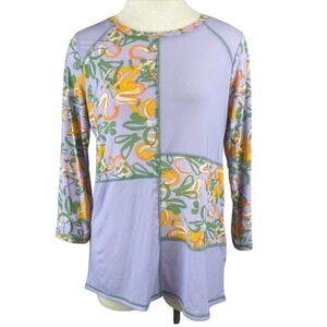 LOGO LAYERS Womens (M) Lavender Floral Mesh‎ Long Sleeve Patchwork Shirt Artsy